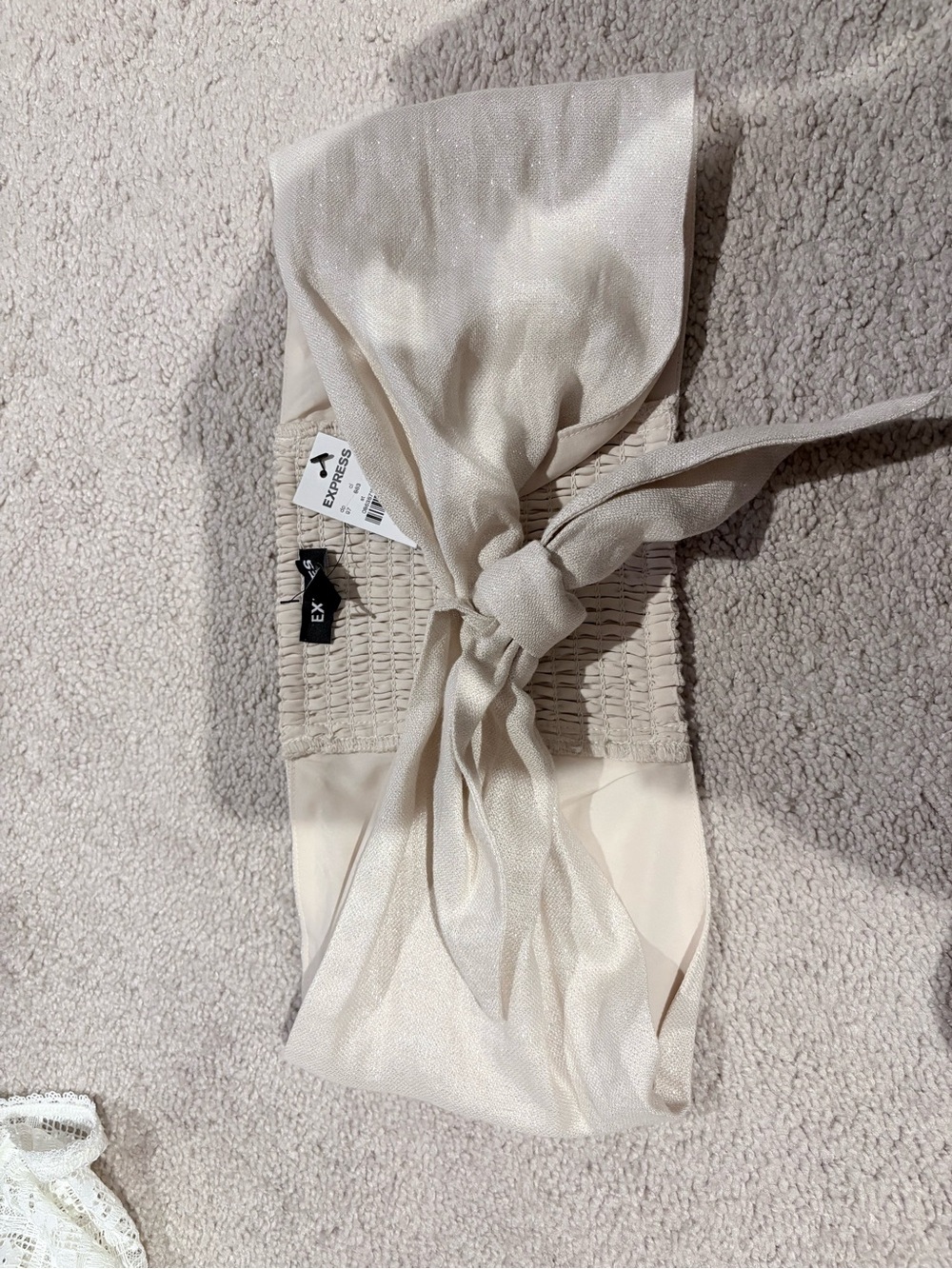 Express Cream Satin Tie-Front Tube Top